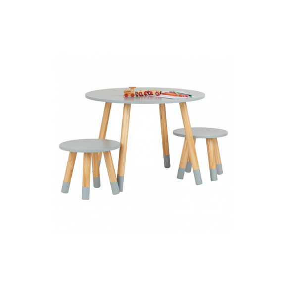 ROUND GREY TABLE AND STOOL SET