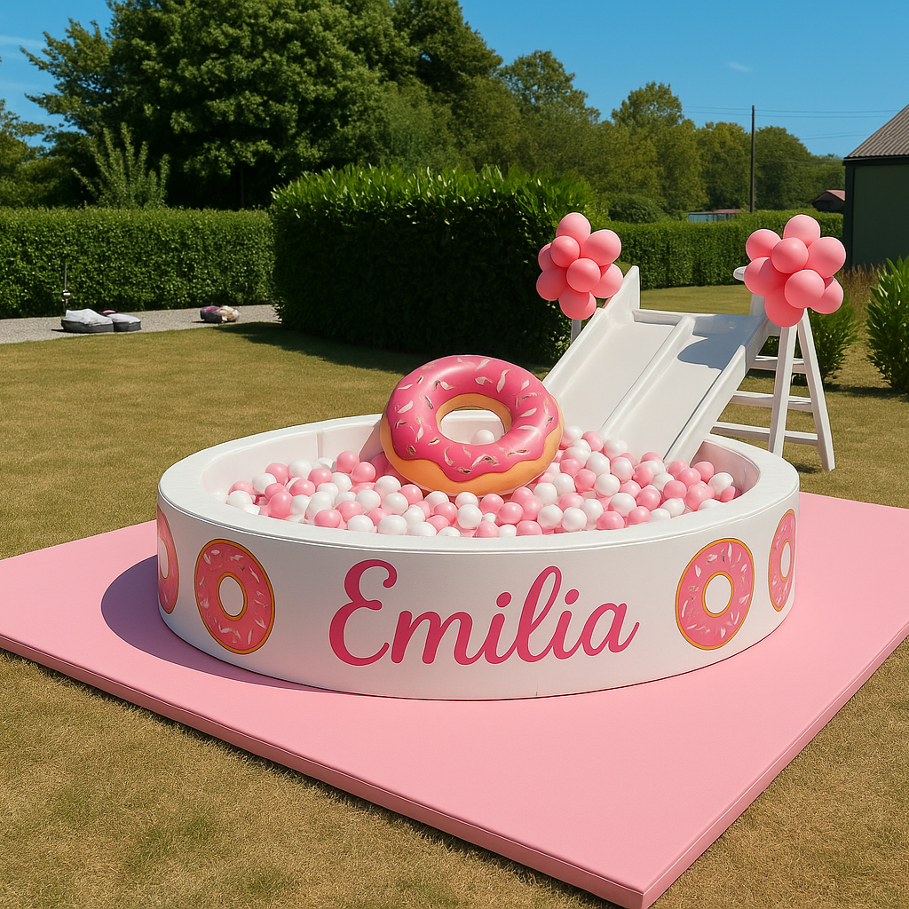 8FT ROUND BALL PIT WITH DOUBLE WHITE SLIDES