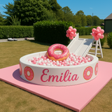 8FT ROUND BALL PIT WITH DOUBLE WHITE SLIDES