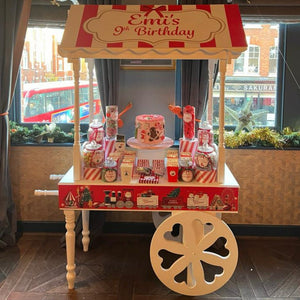 DECORATED THEMED SWEET CART WITH SWEETS, GRAPHICS & PROPS