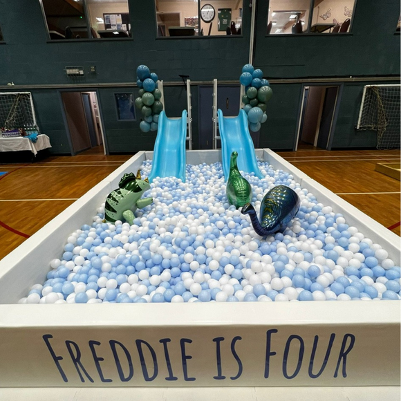 BLUE GIANT BALL PIT WITH TWO BLUE SLIDES