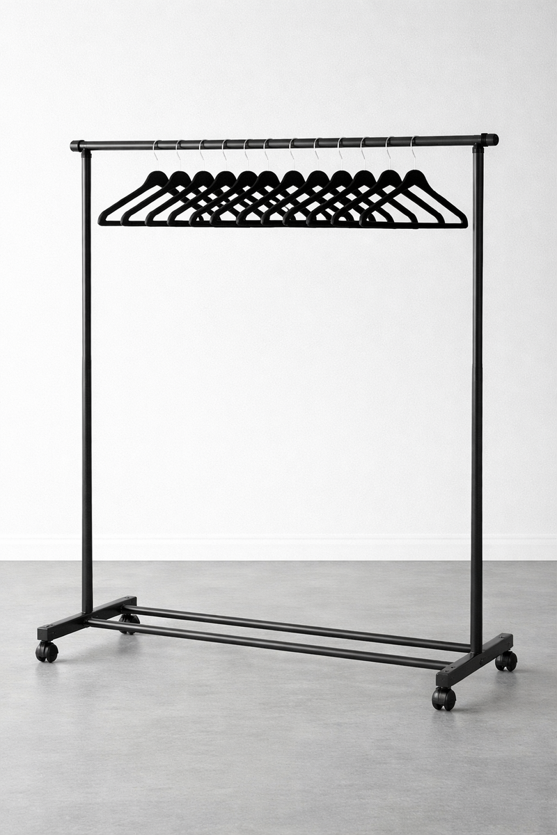 BLACK CLOTHES RAIL & HANGERS