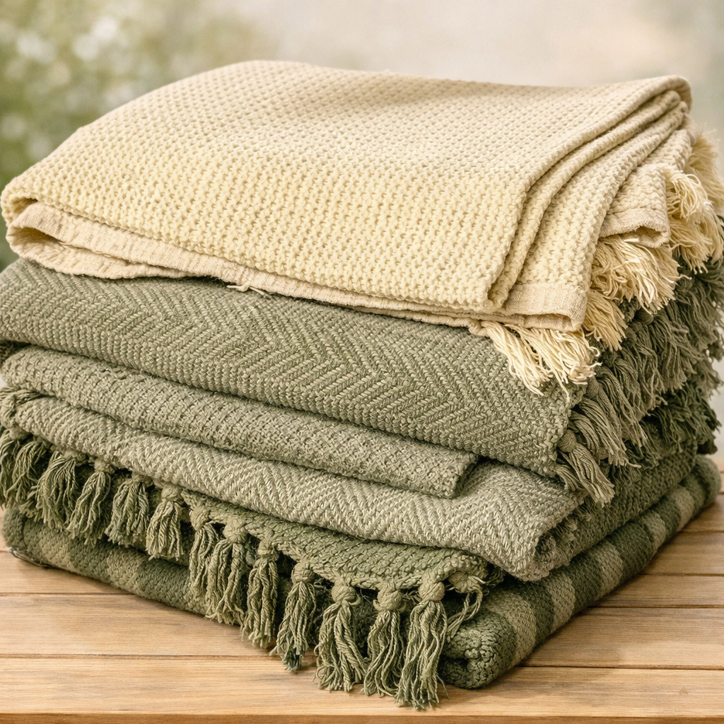 GREEN PICNIC BLANKETS/THROWS