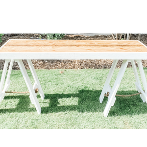 RUSTIC A-FRAME DISPLAY TABLE WITH WHITE EDGE
