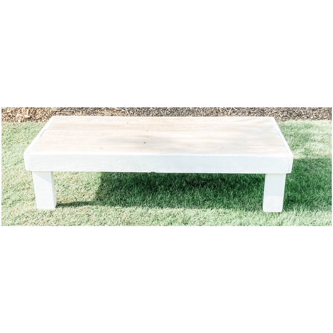 BESPOKE LOW WOODEN TABLE WITH WHITE EDGE