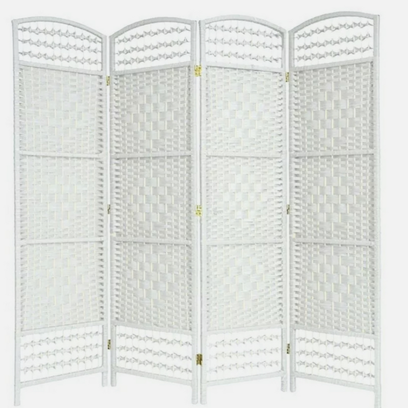 WHITE WICKER 4 PANEL ROOM DIVIDER