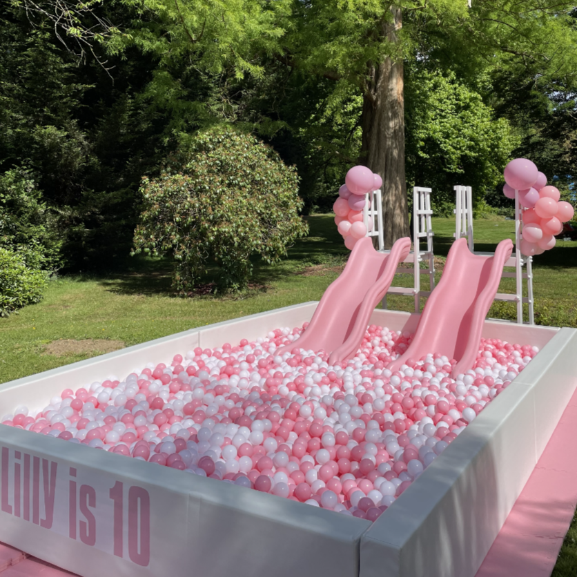 PINK LARGE BALL PIT WITH TWO SLIDES