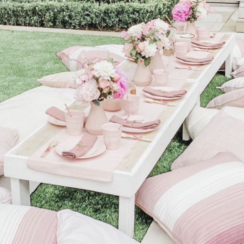 BESPOKE LOW WOODEN TABLE WITH WHITE EDGE