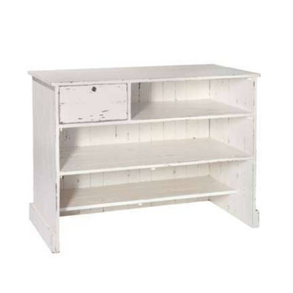 WHITE WOODEN SLATED DISPLAY UNIT