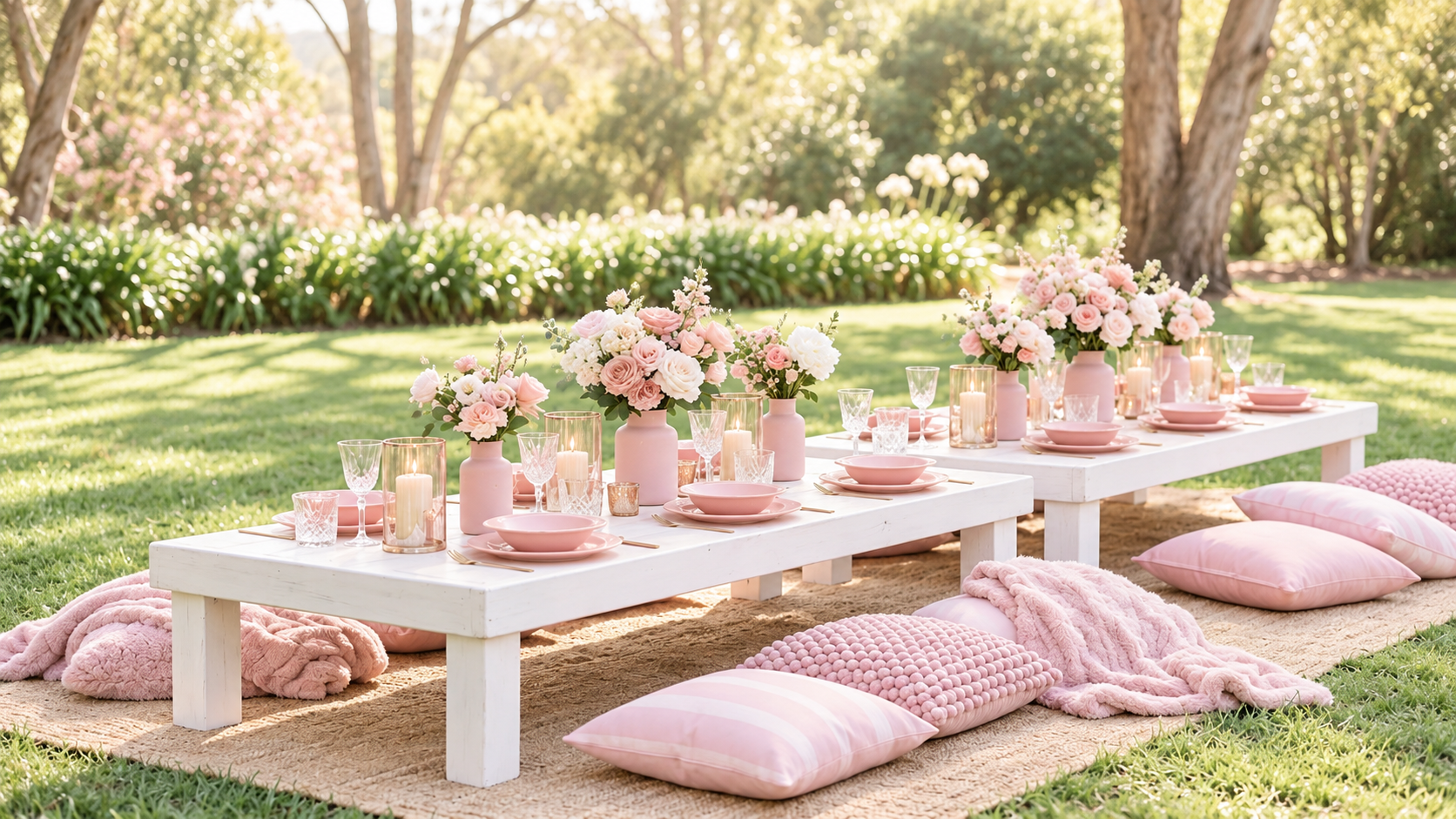 Little Party Hire pink garden picnic event setup